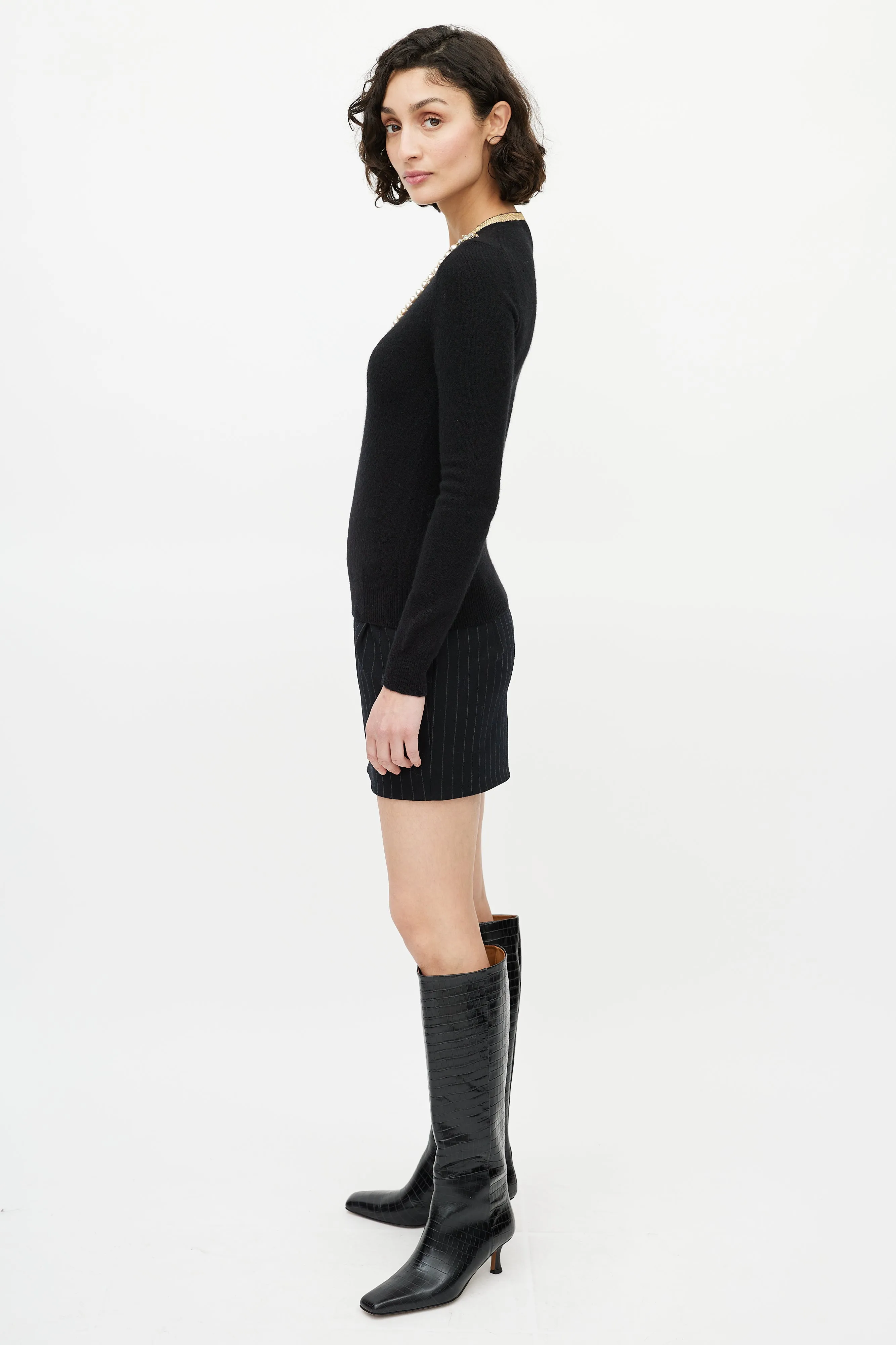 Black & Gold Pearl Embellished  Sweater