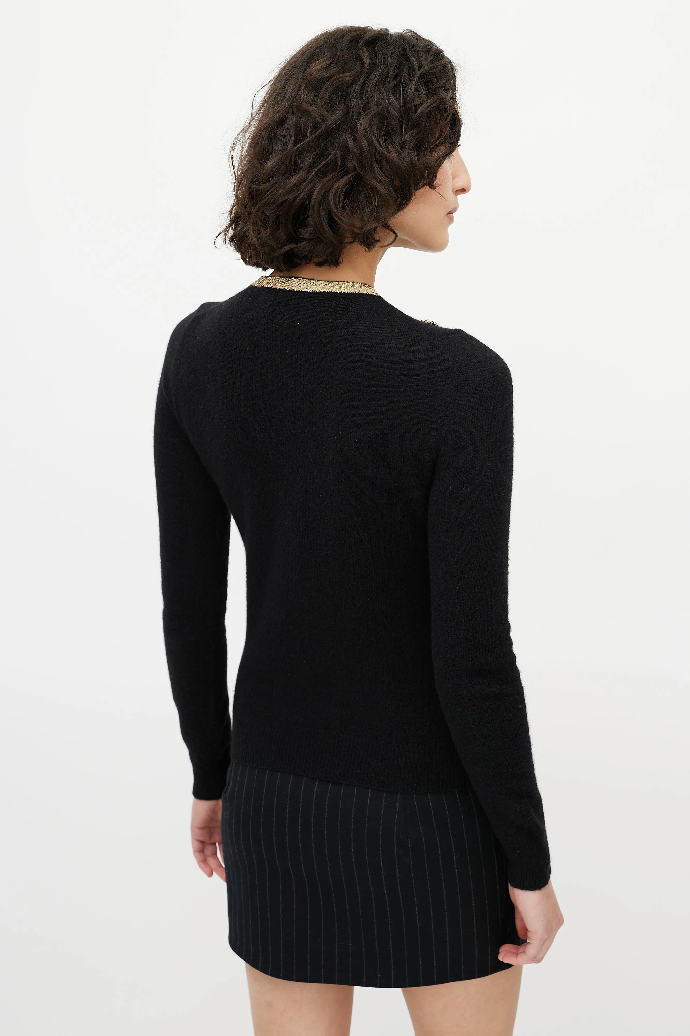 Black & Gold Pearl Embellished  Sweater