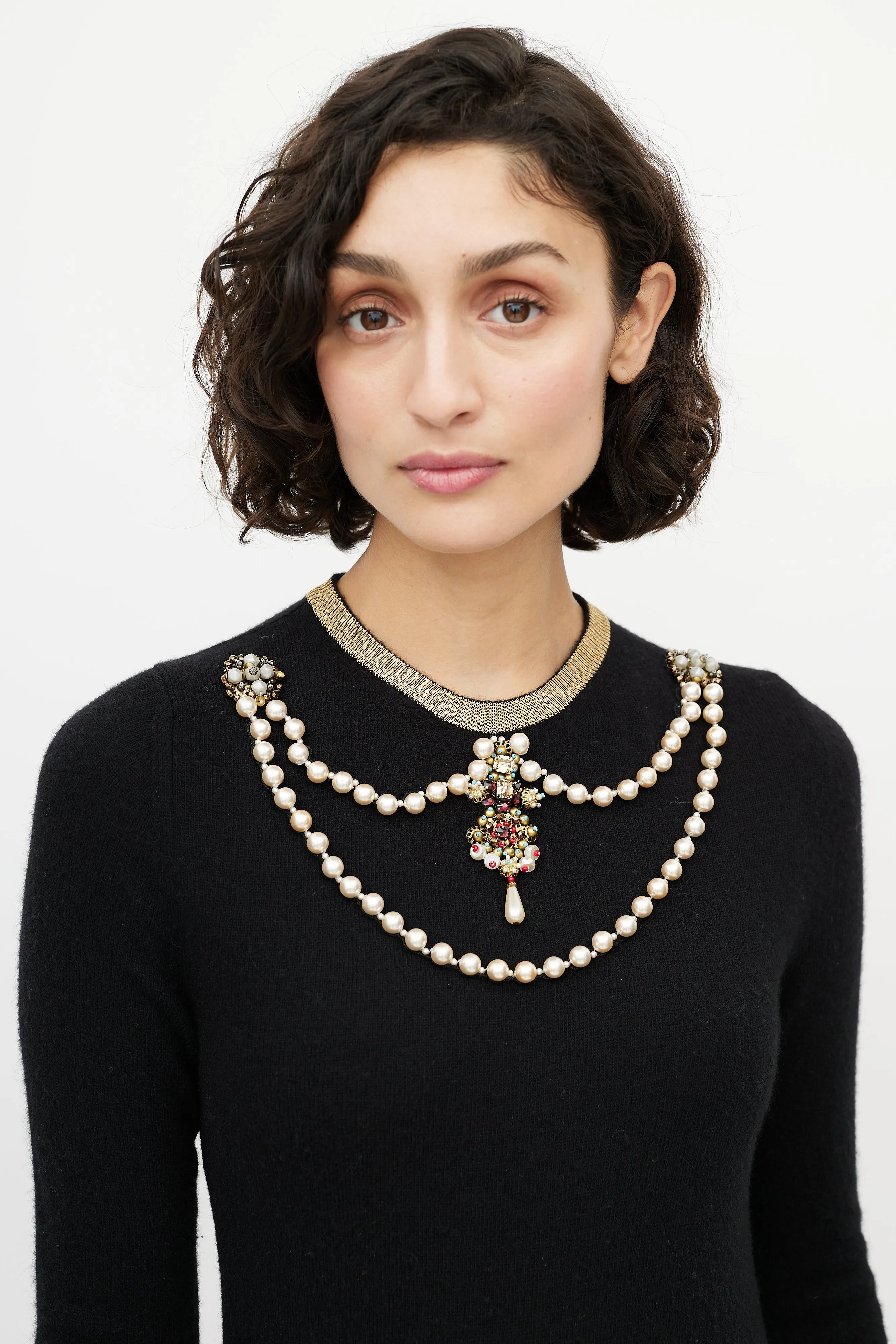 Black & Gold Pearl Embellished  Sweater