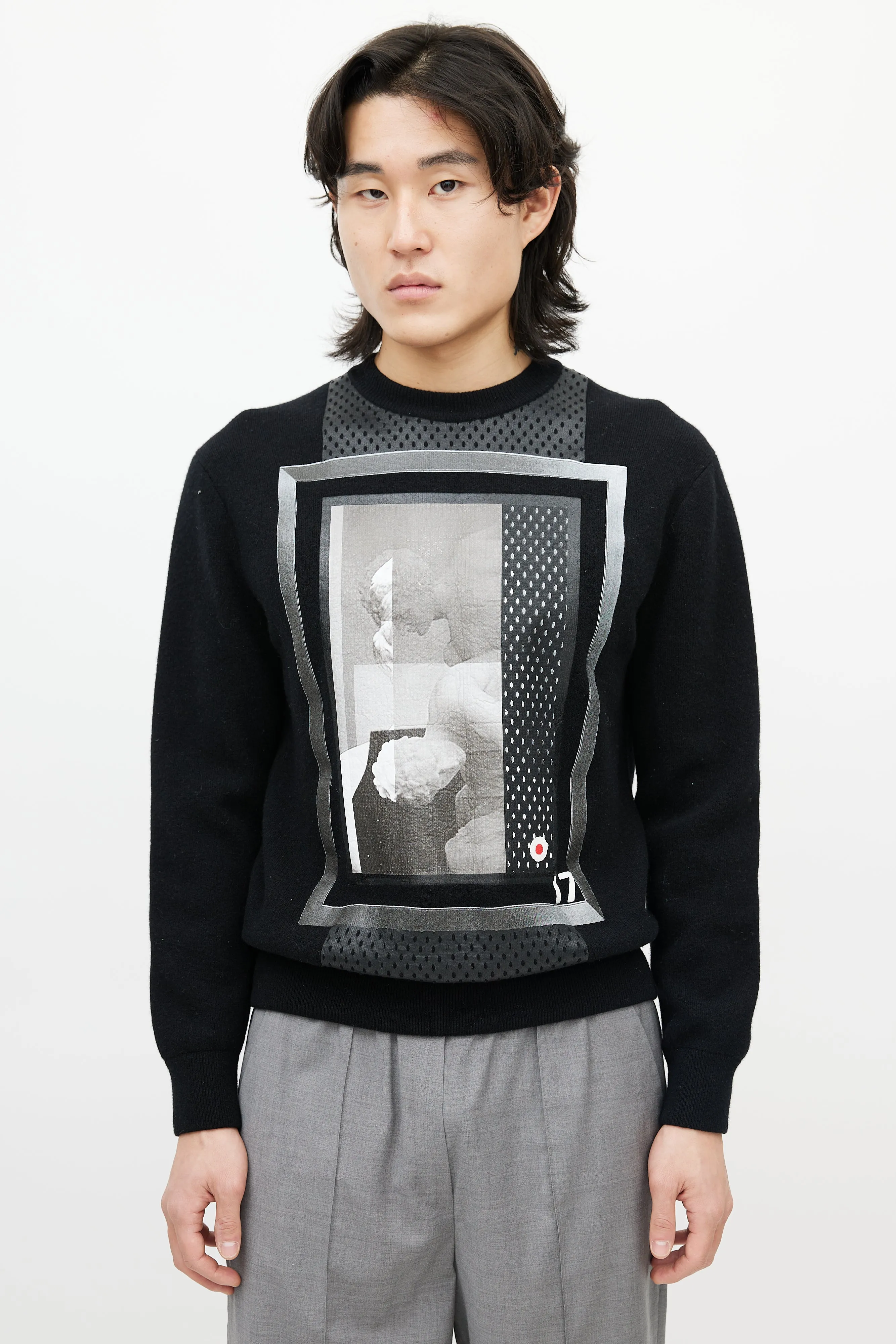 Black & Multicolour Wool Face Sweater