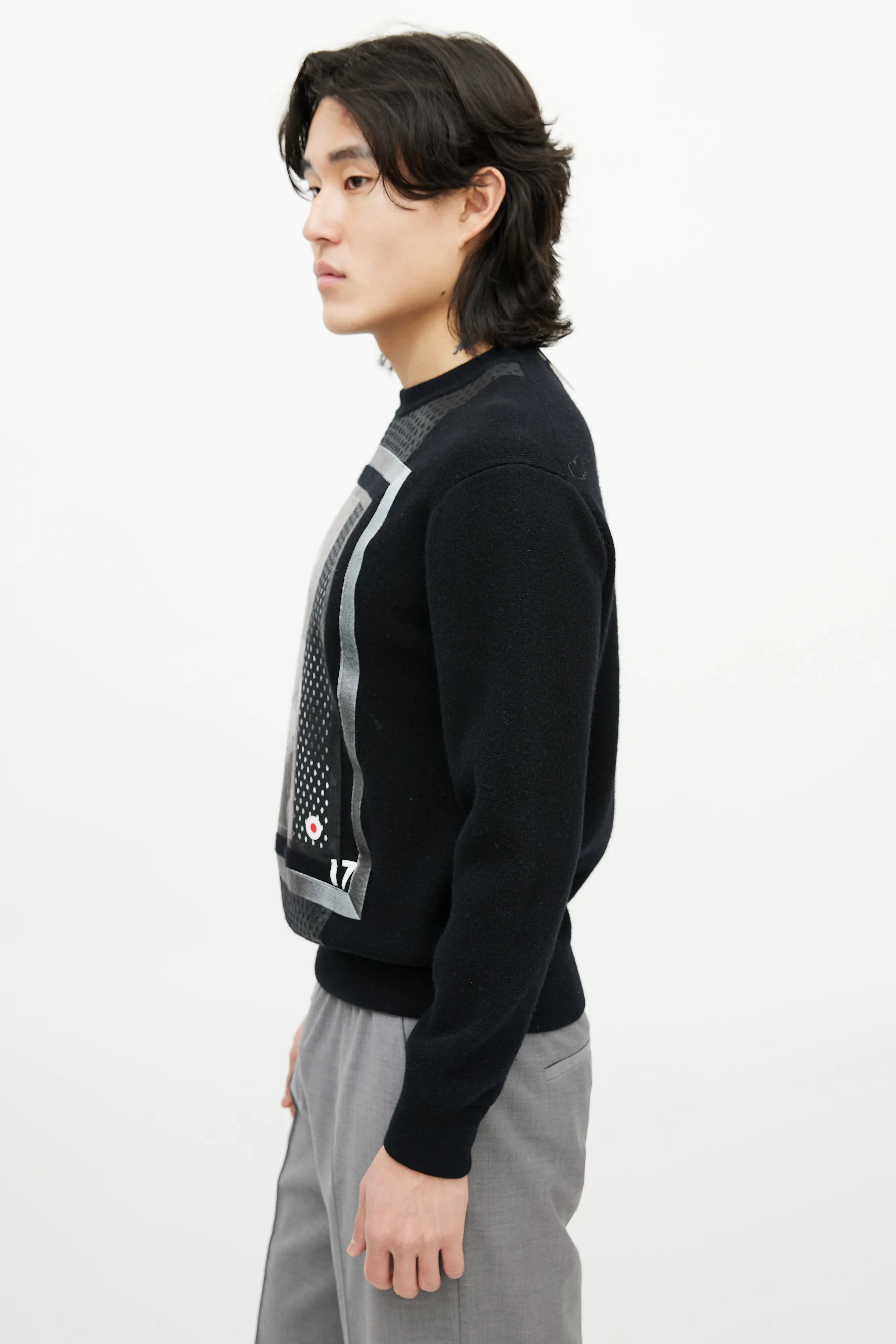 Black & Multicolour Wool Face Sweater