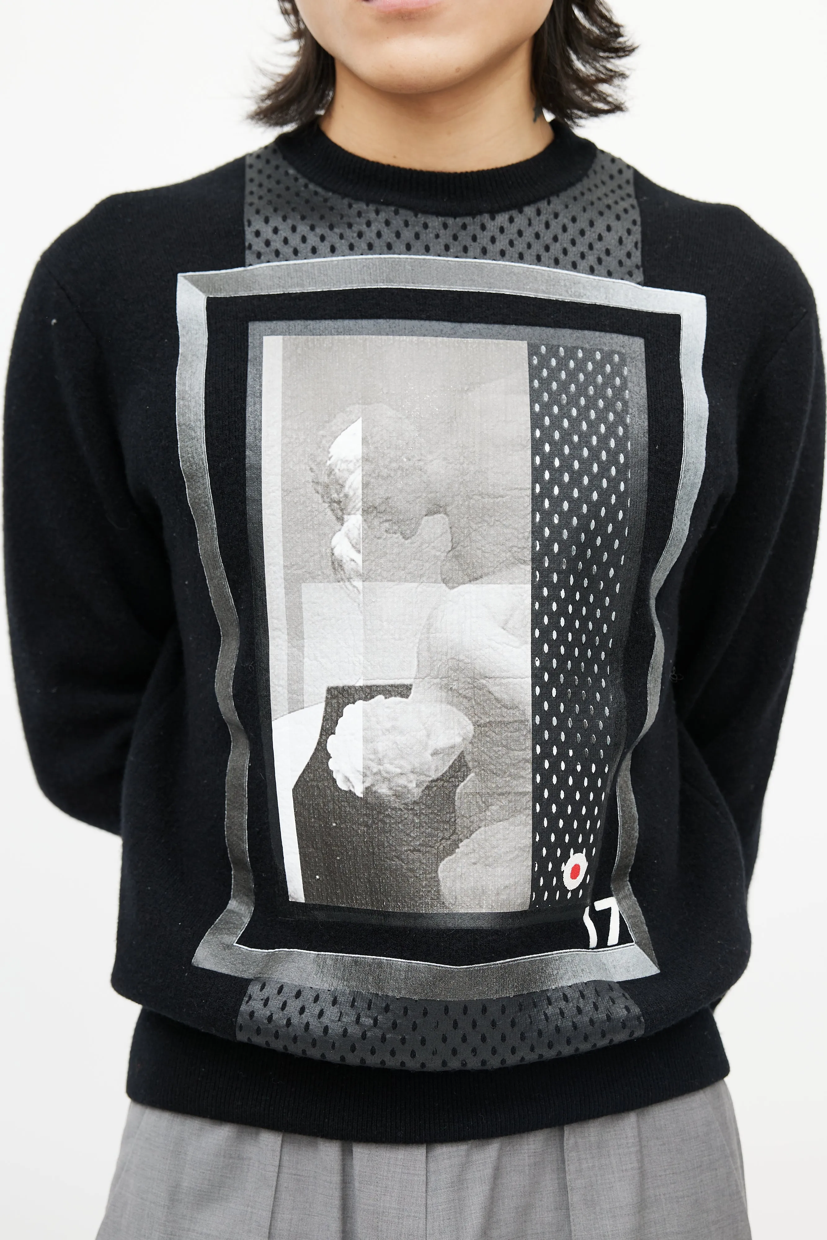 Black & Multicolour Wool Face Sweater