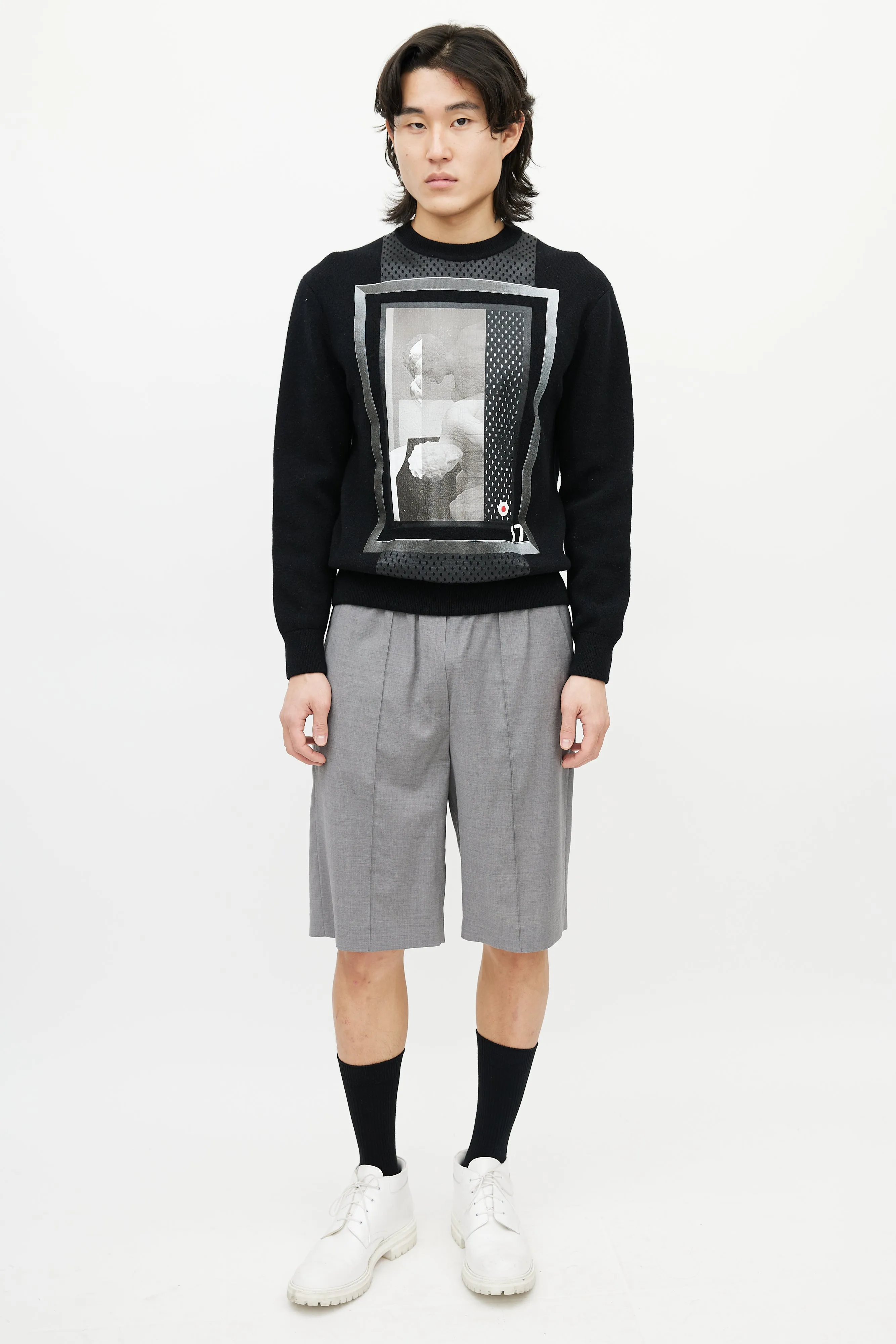 Black & Multicolour Wool Face Sweater