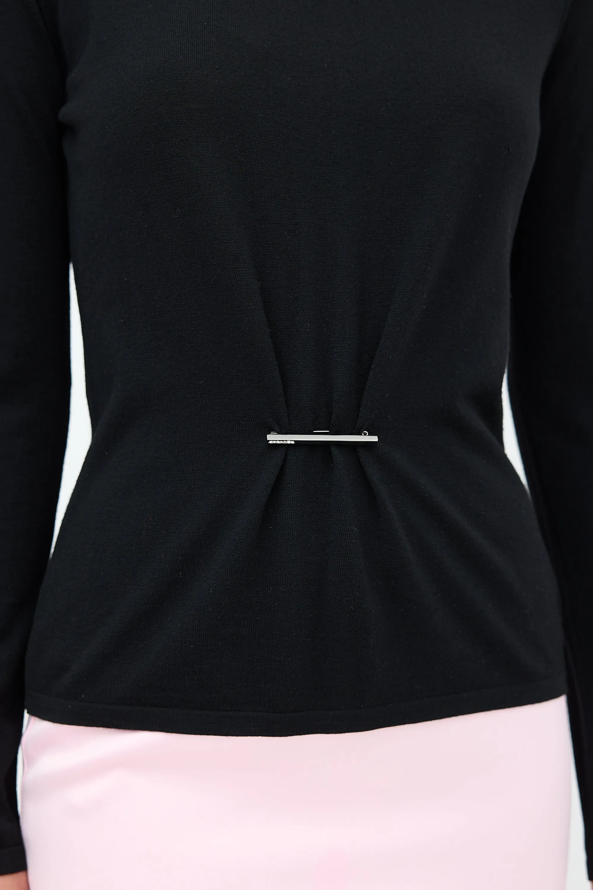 Black Wool Jewel Pin Sweater