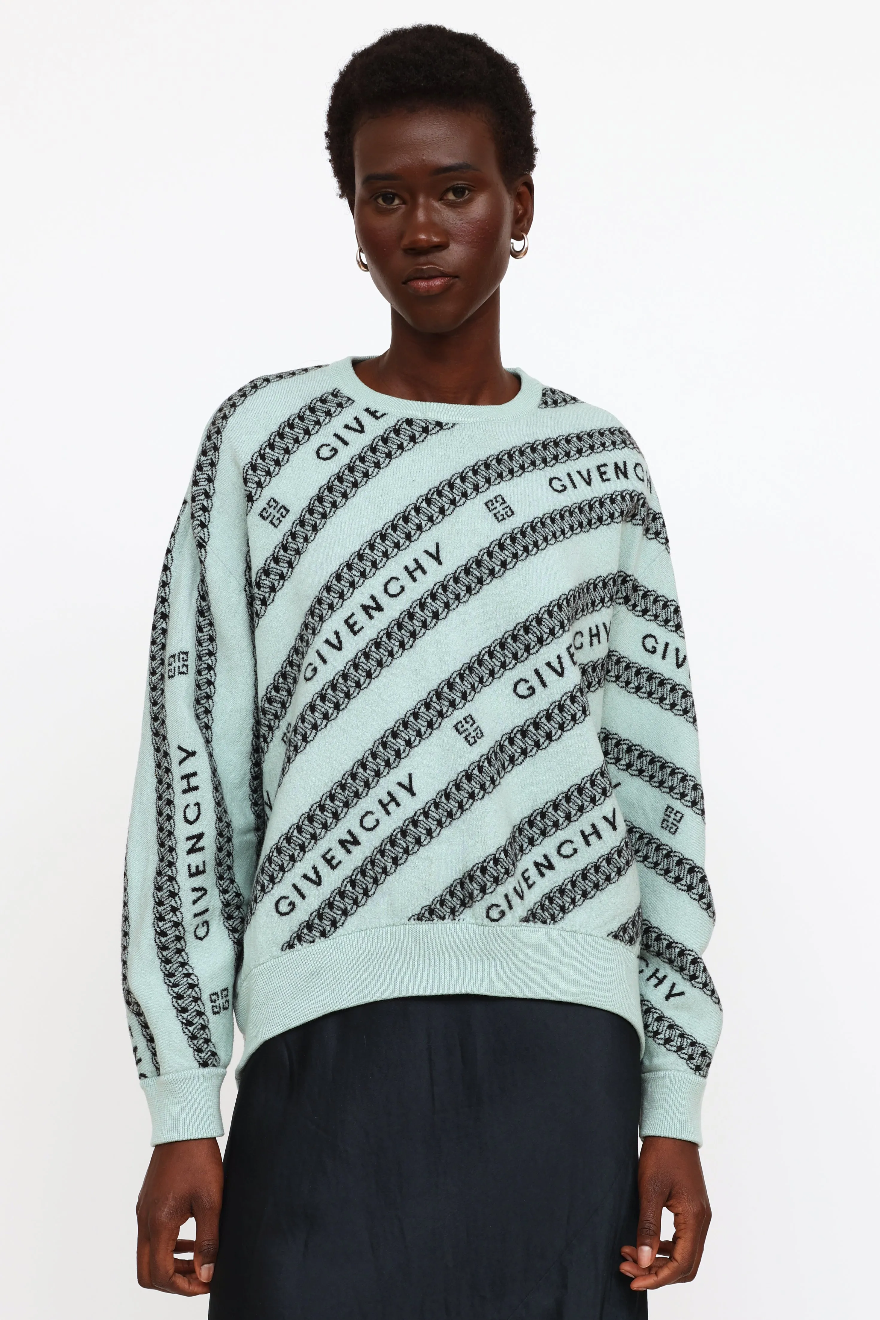 Blue & Black Logo Knit Wool Sweater