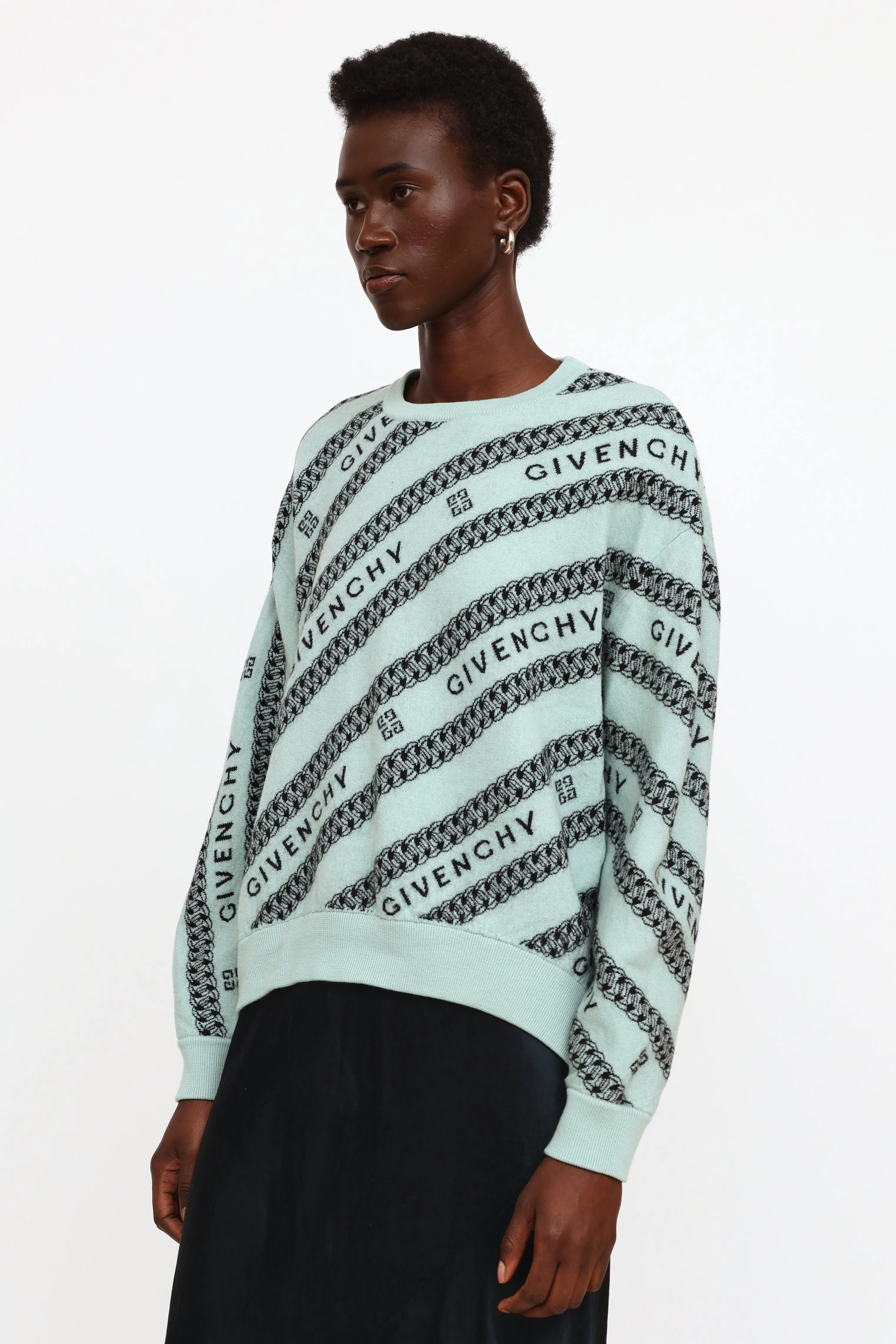 Blue & Black Logo Knit Wool Sweater