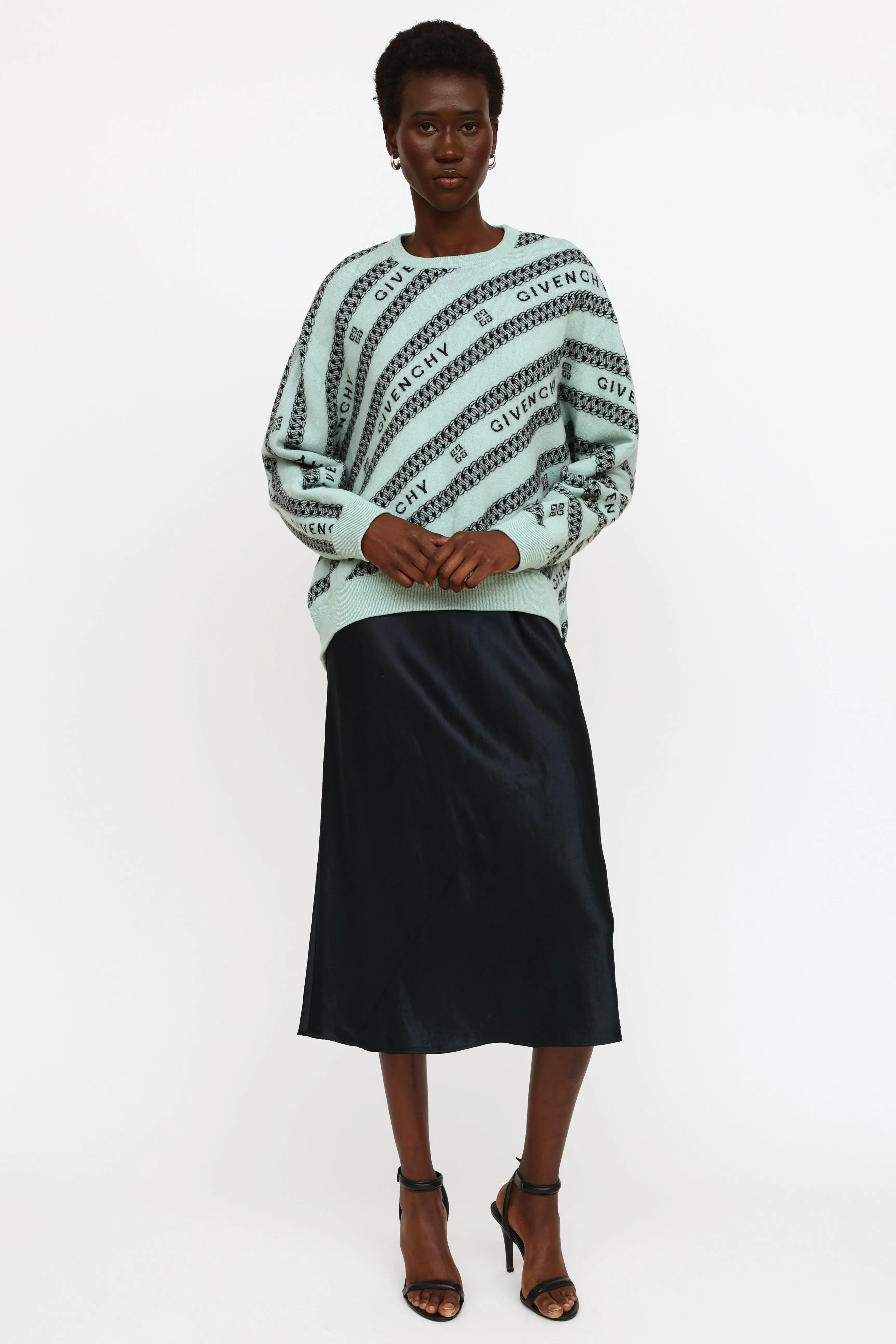 Blue & Black Logo Knit Wool Sweater
