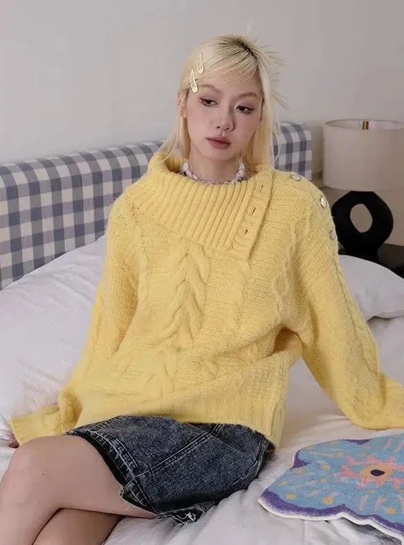 Chem Irregular Collar Patterned Sweater
