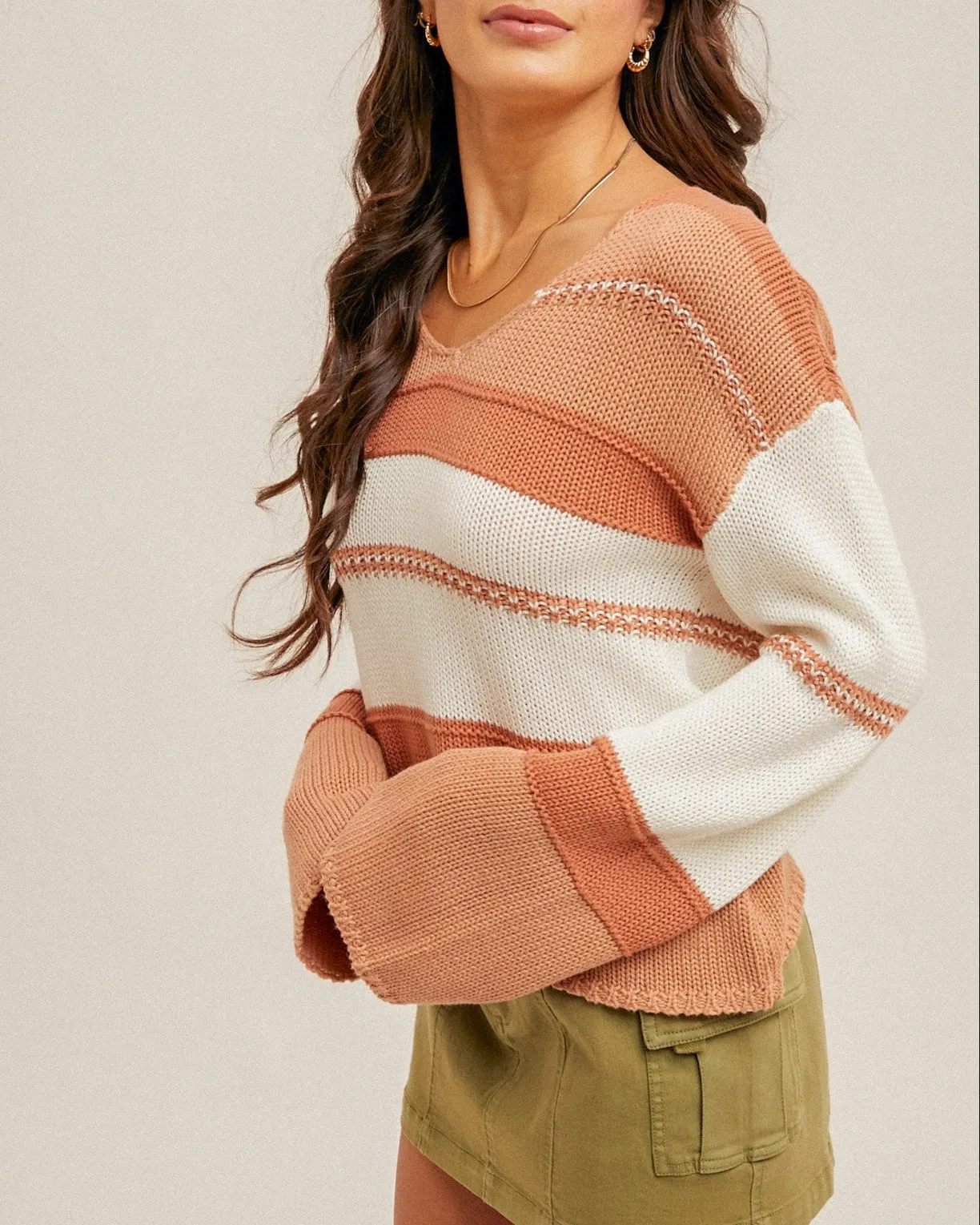 Morning Glow Sienna & Cream Striped Sweater
