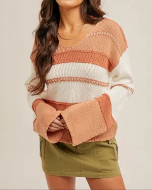 Morning Glow Sienna & Cream Striped Sweater