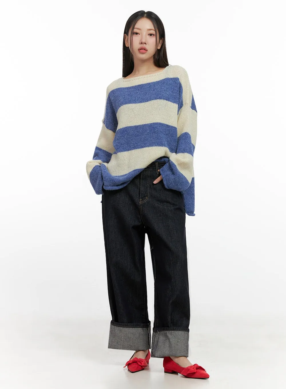 Oversize Stripe Wool Sweater IN415