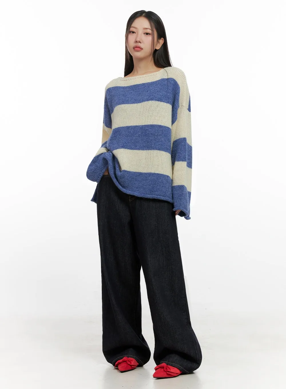 Oversize Stripe Wool Sweater IN415