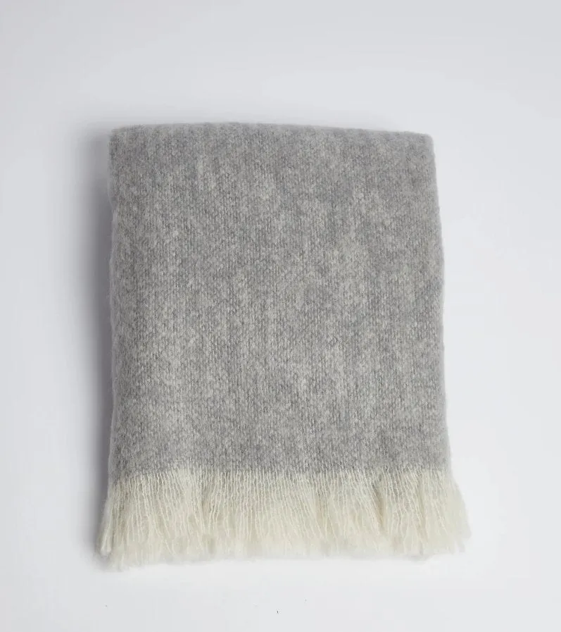 REVERSIBLE GREY COLOR MOHAIR & WOOL THROW