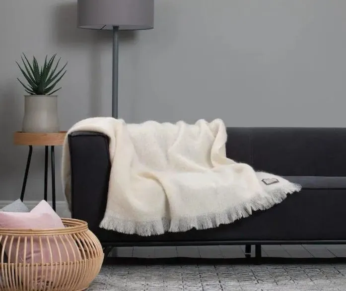 REVERSIBLE GREY COLOR MOHAIR & WOOL THROW