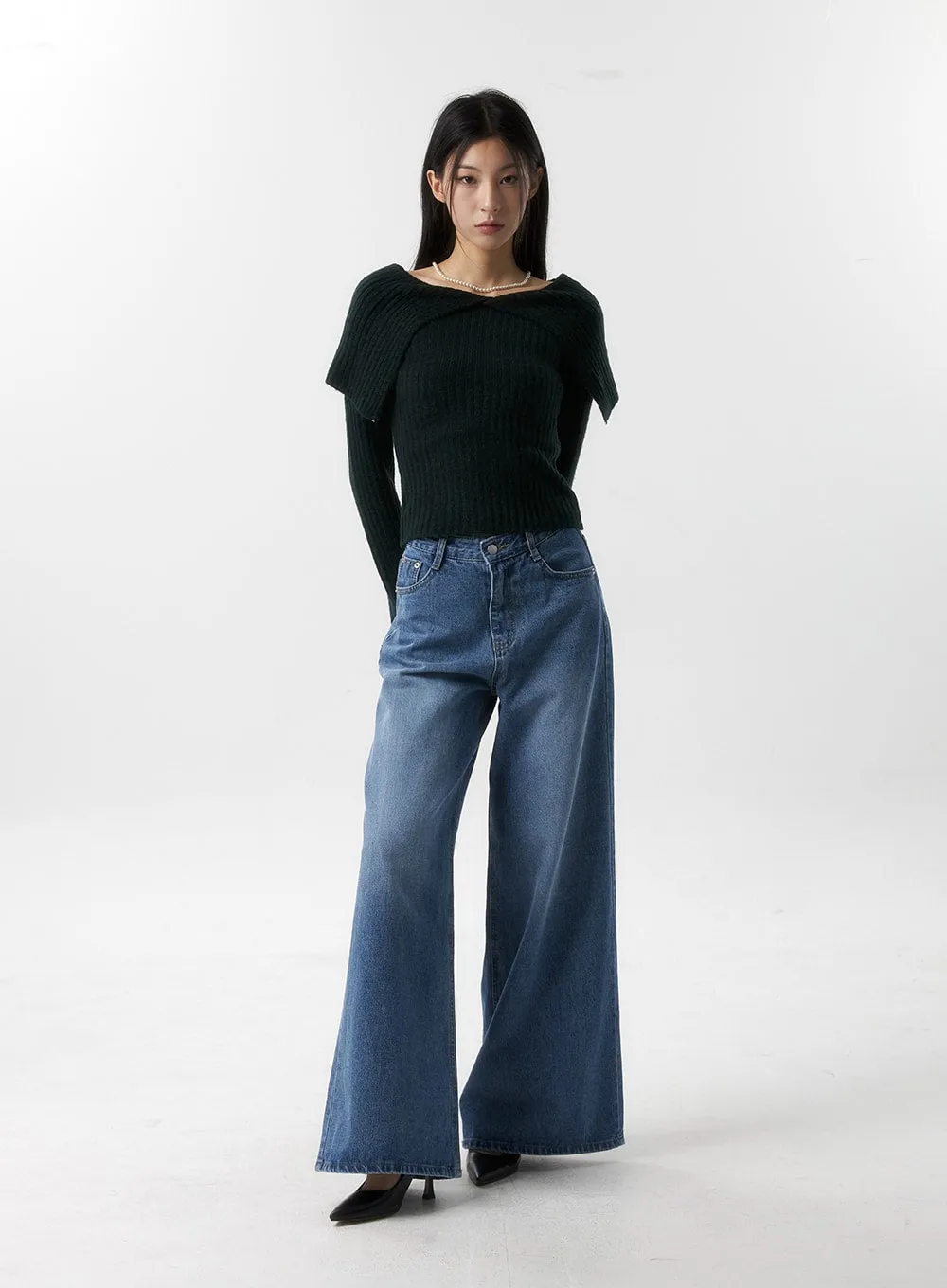 Wide Collar Off Shoulder Sweater IS315