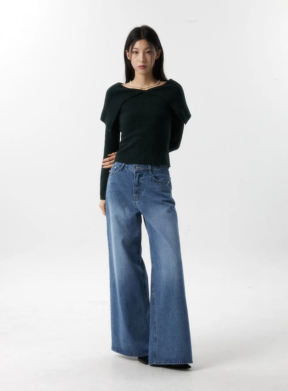 Wide Collar Off Shoulder Sweater IS315